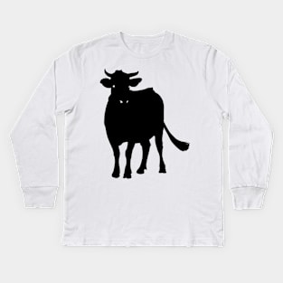 Cow Black Silhouette Milk Pet Animal Cool Style Kids Long Sleeve T-Shirt